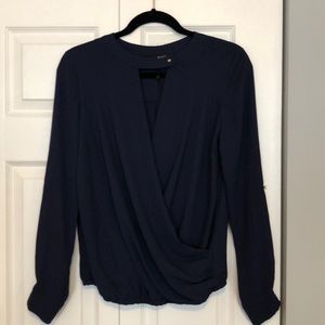 Navy crossover blouse with elastic waist
